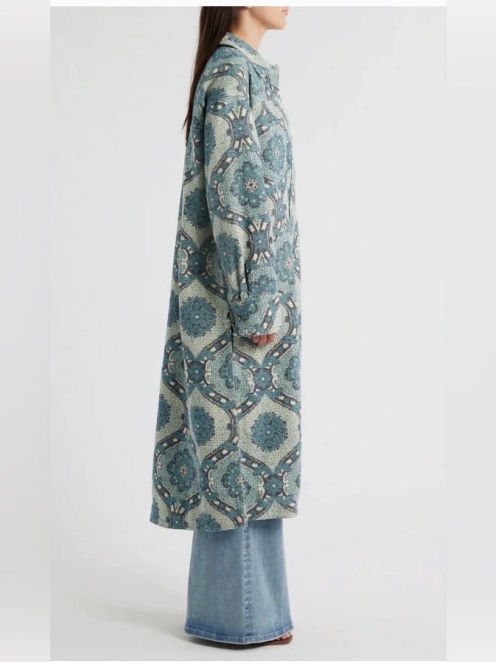 FREE PEOPLE x We The Free Brick Lane Jacquard Maxi Shirt Jacket size medium - Picture 6 of 16